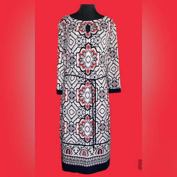 Liz Claiborne slinky stretch 3/4 sleeve keyhole neckline midi - Picture 1 of 5